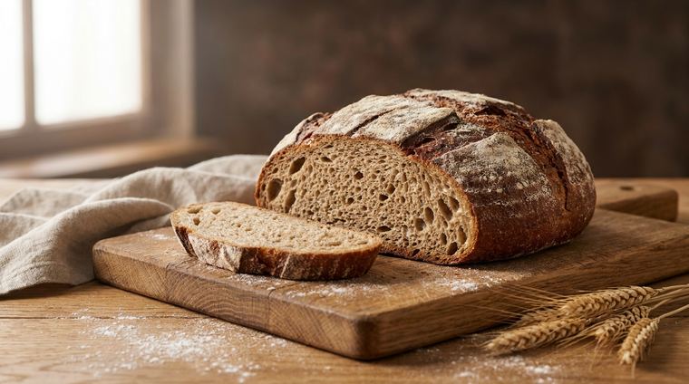 Angeschnittenes Bauernbrot auf einem Holzbrett